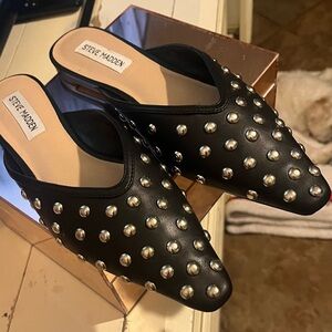 Steve Madden Black Studded Leather Mules